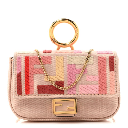 Fendi Canvas Vitello King FF Multicolor Embroidered Nano Baguette Charm Rosa Quarzo Bloody Mary Multicolor 1 of 10