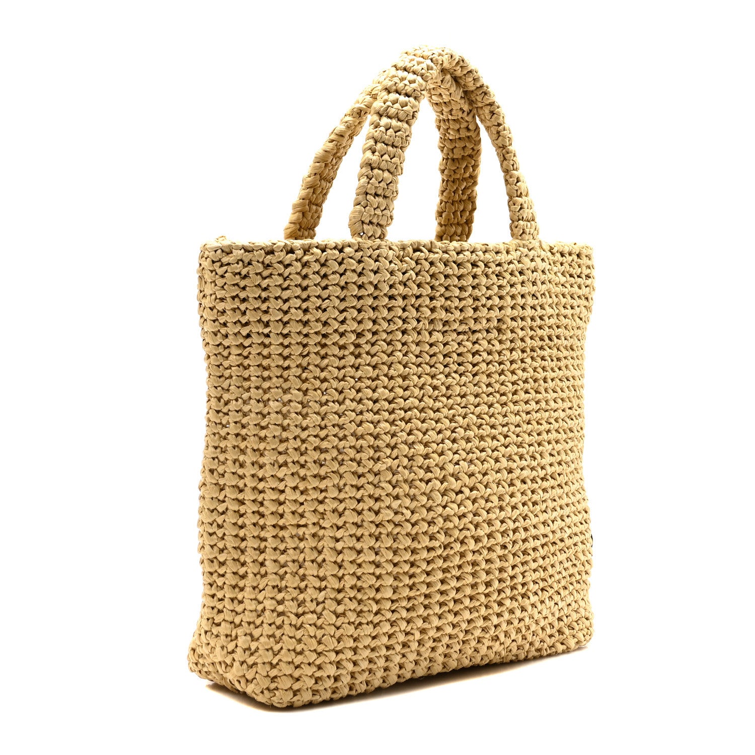Prada Yarn Raffia Effect Crochet Embroidered Small Logo Tote Naturale 3 of 9