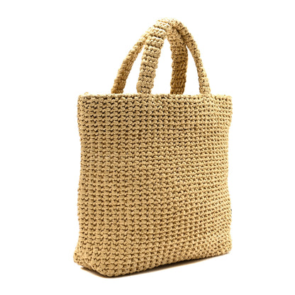 Prada Yarn Raffia Effect Crochet Embroidered Small Logo Tote Naturale 3 of 9