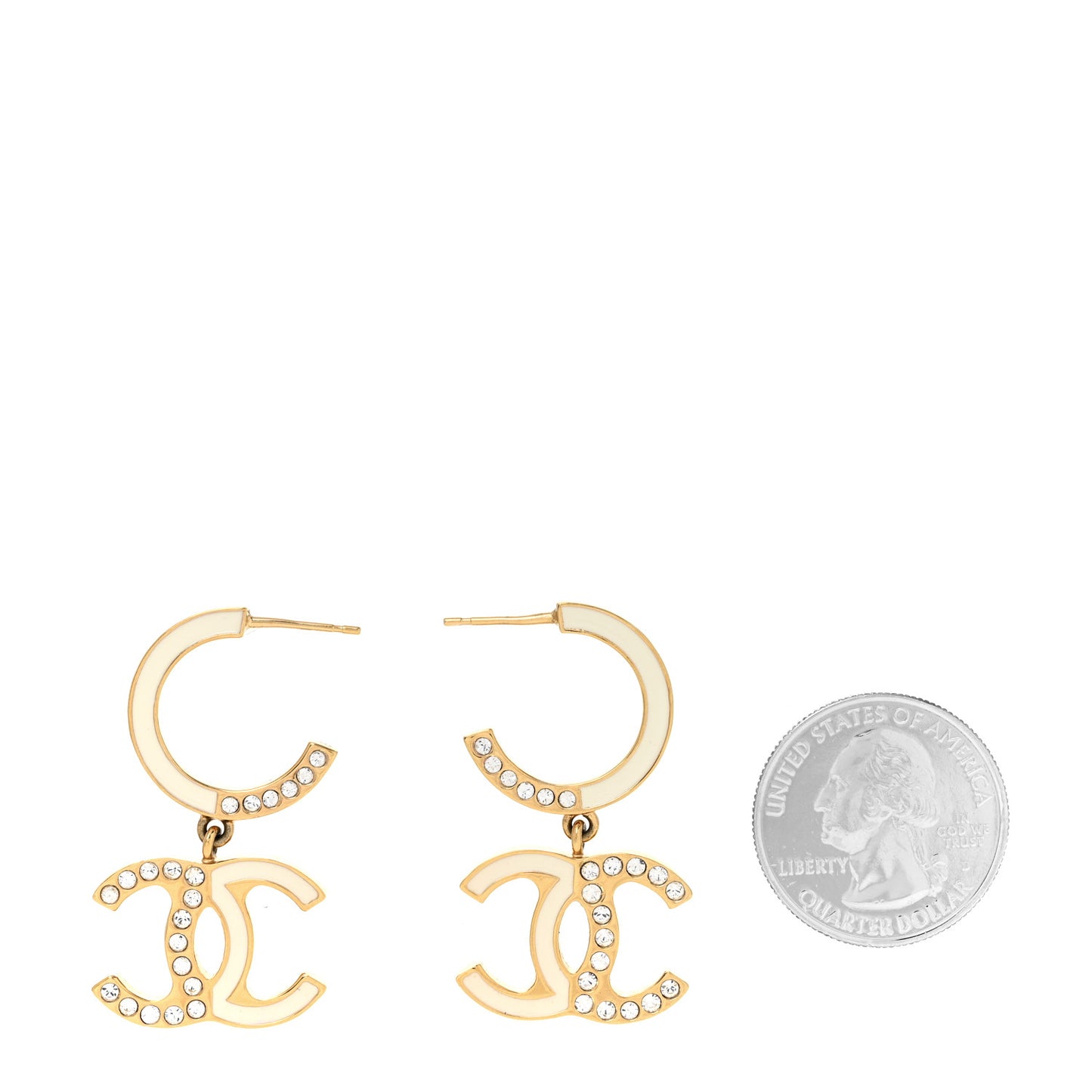 Enamel Crystal CC Drop Earrings Black White Gold