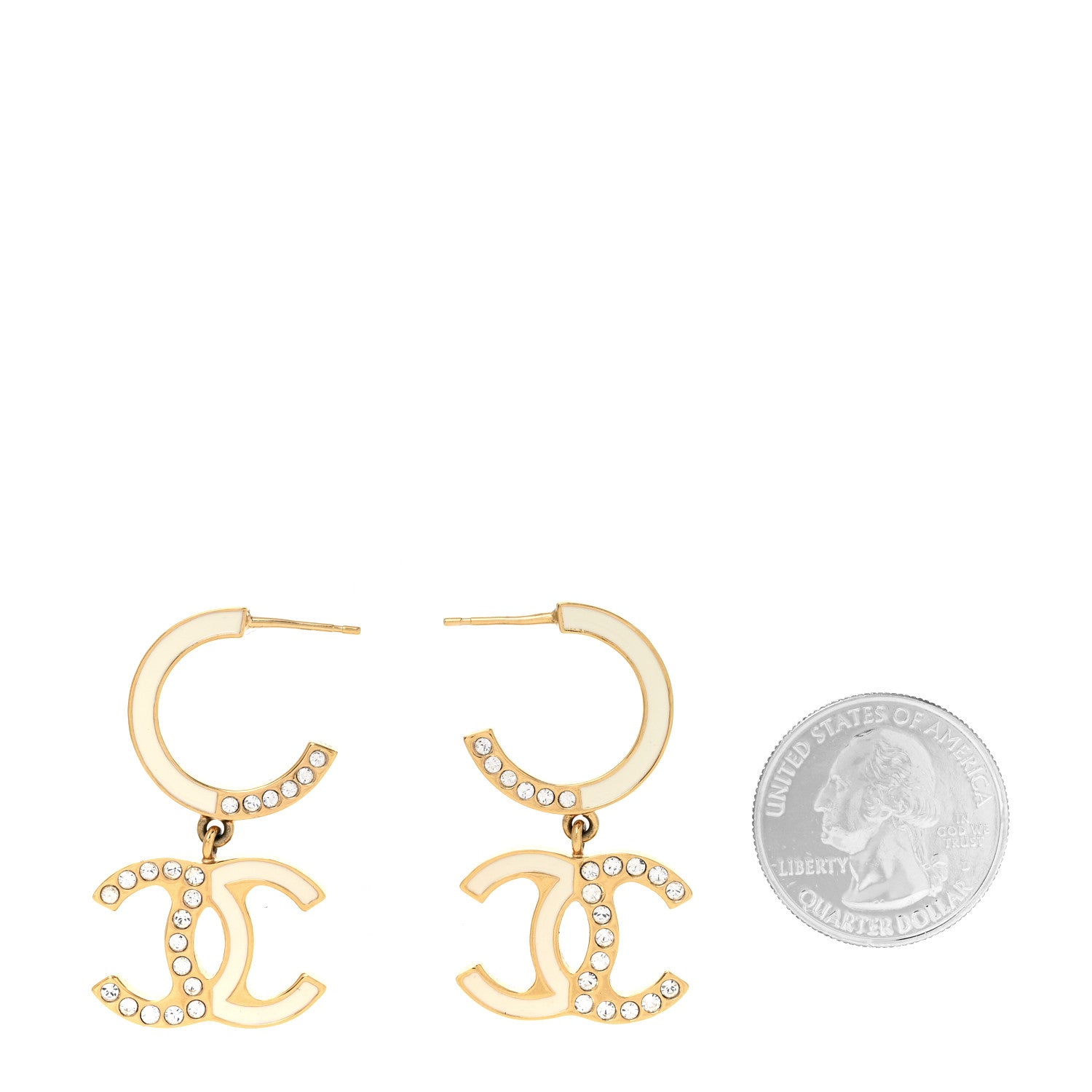 Chanel Enamel Crystal CC Drop Earrings Black White Gold 2 of 4