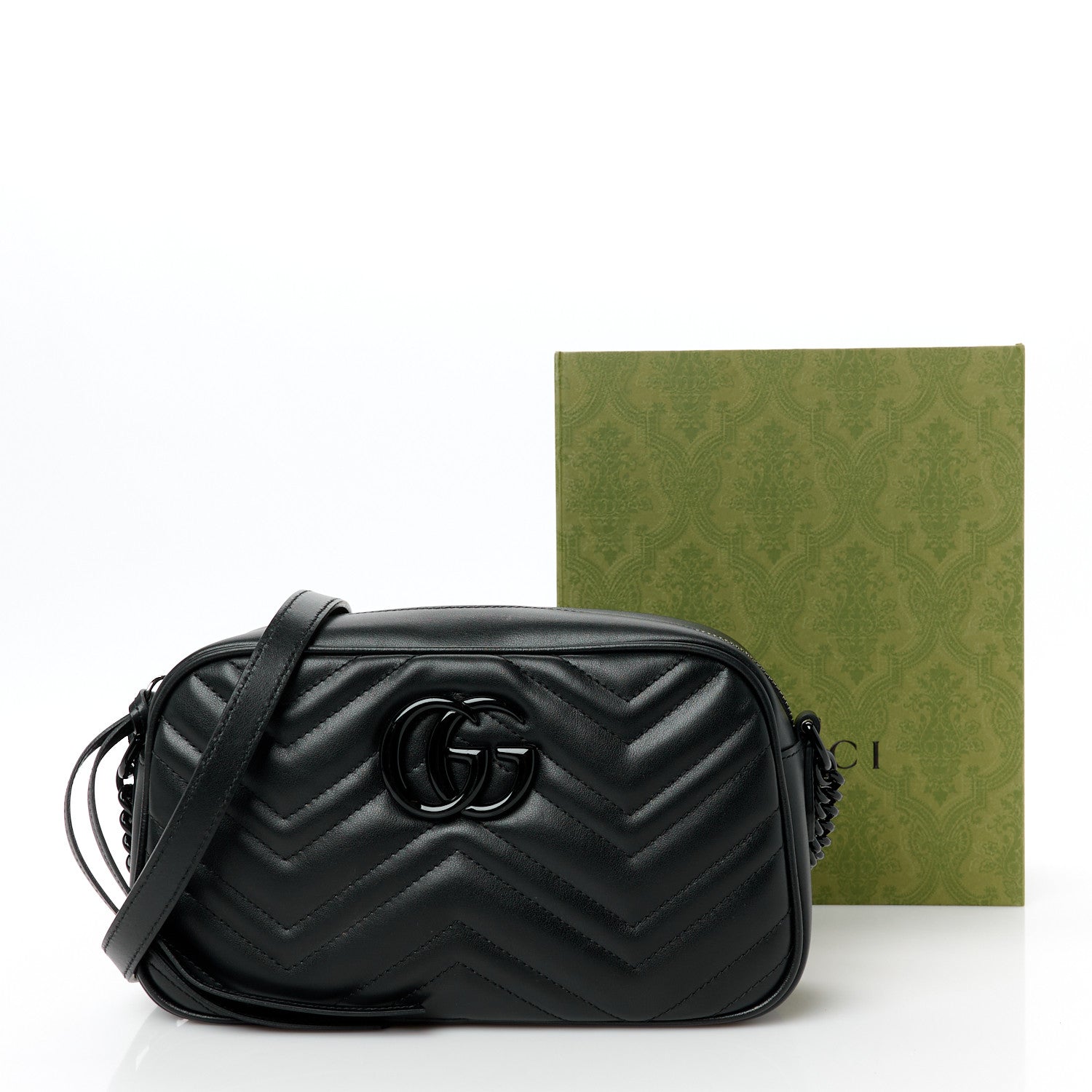 Gucci Calfskin Matelasse Monochrome Small GG Marmont Chain Shoulder Bag Black 11 of 11