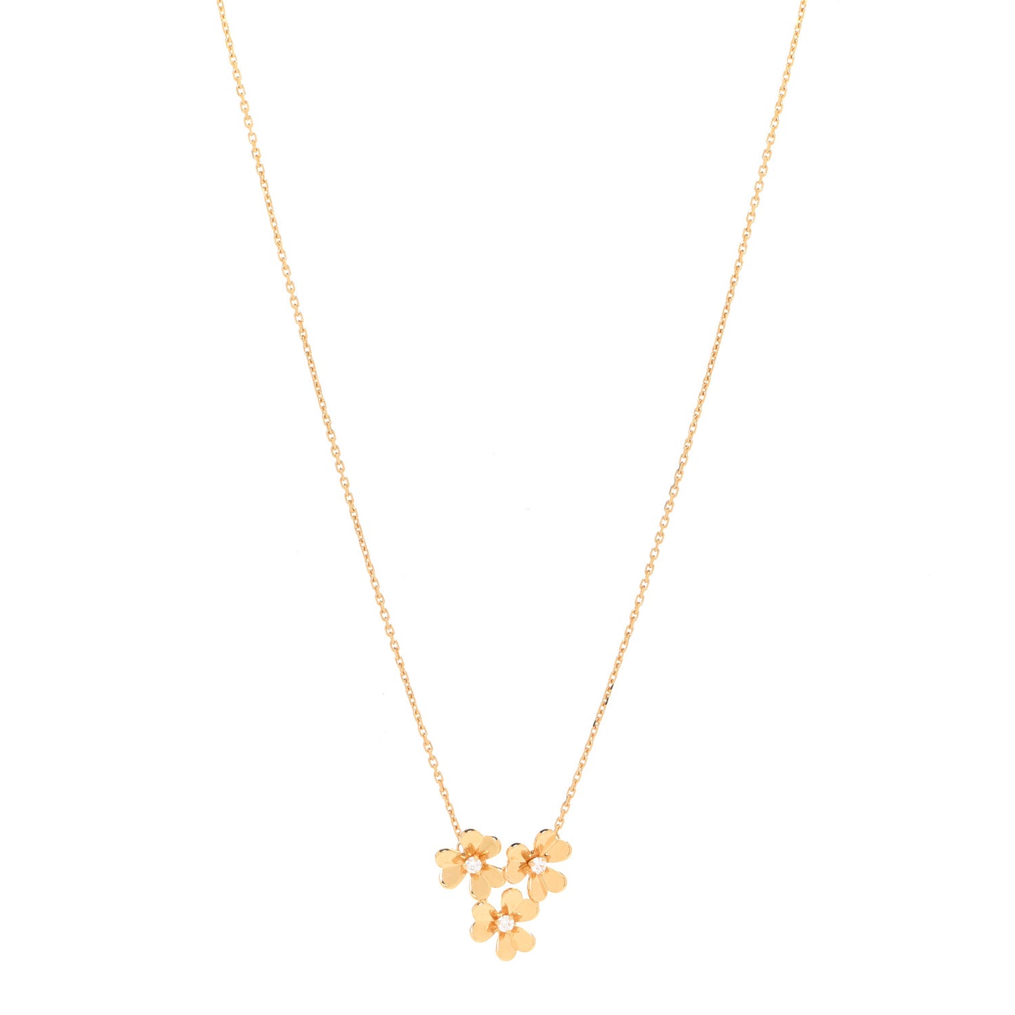18K Yellow Gold Diamond Mini Frivole 3 Flowers Pendant Necklace