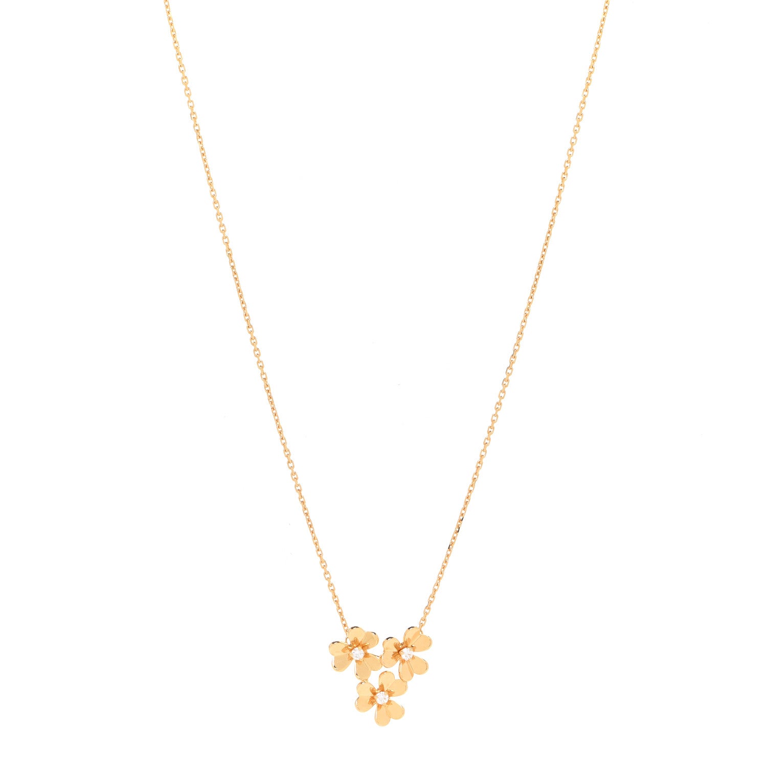 Van Cleef & Arpels 18K Yellow Gold Diamond Mini Frivole 3 Flowers Pendant Necklace 1 of 6