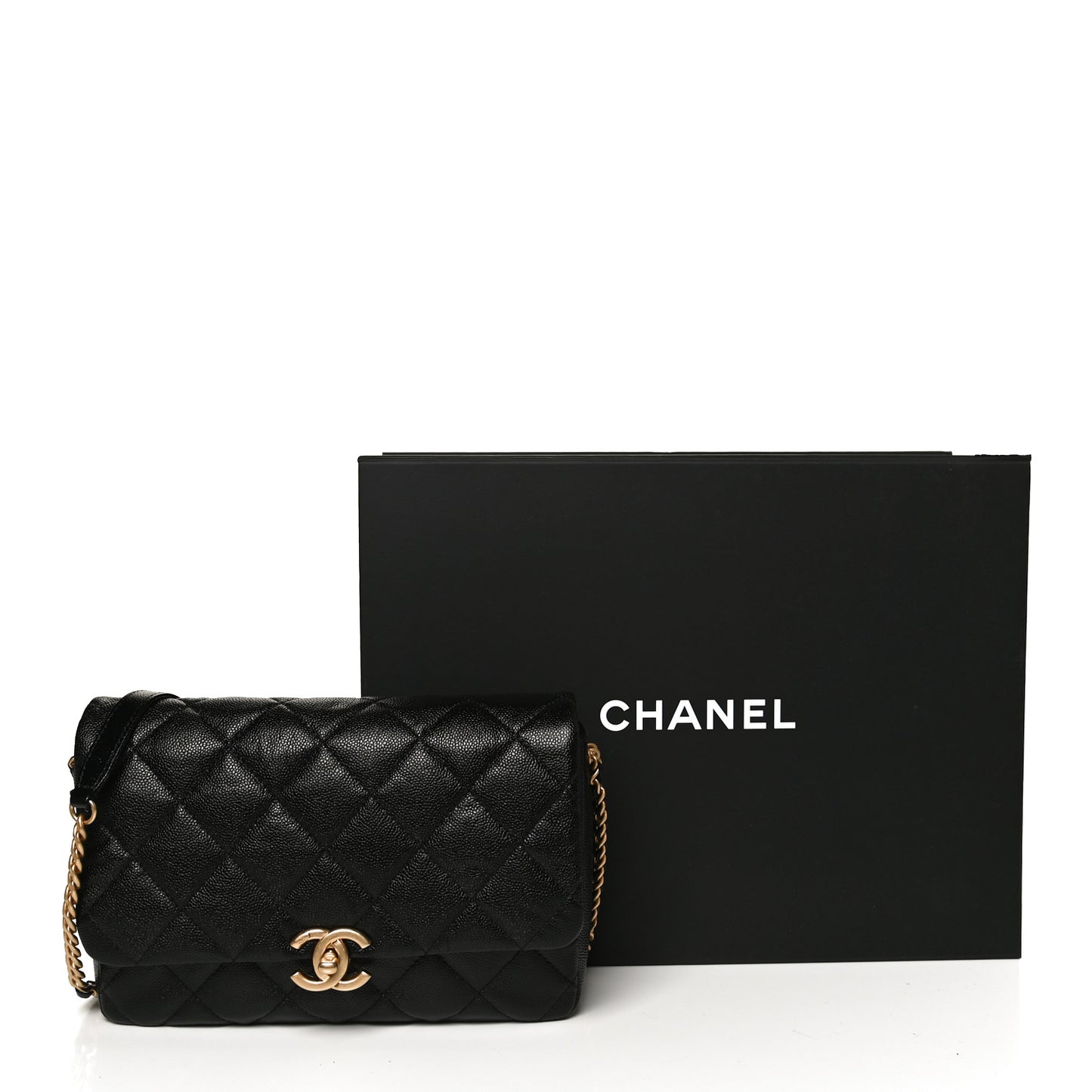 Shiny Caviar Quilted Large Chain Melody Flap Black