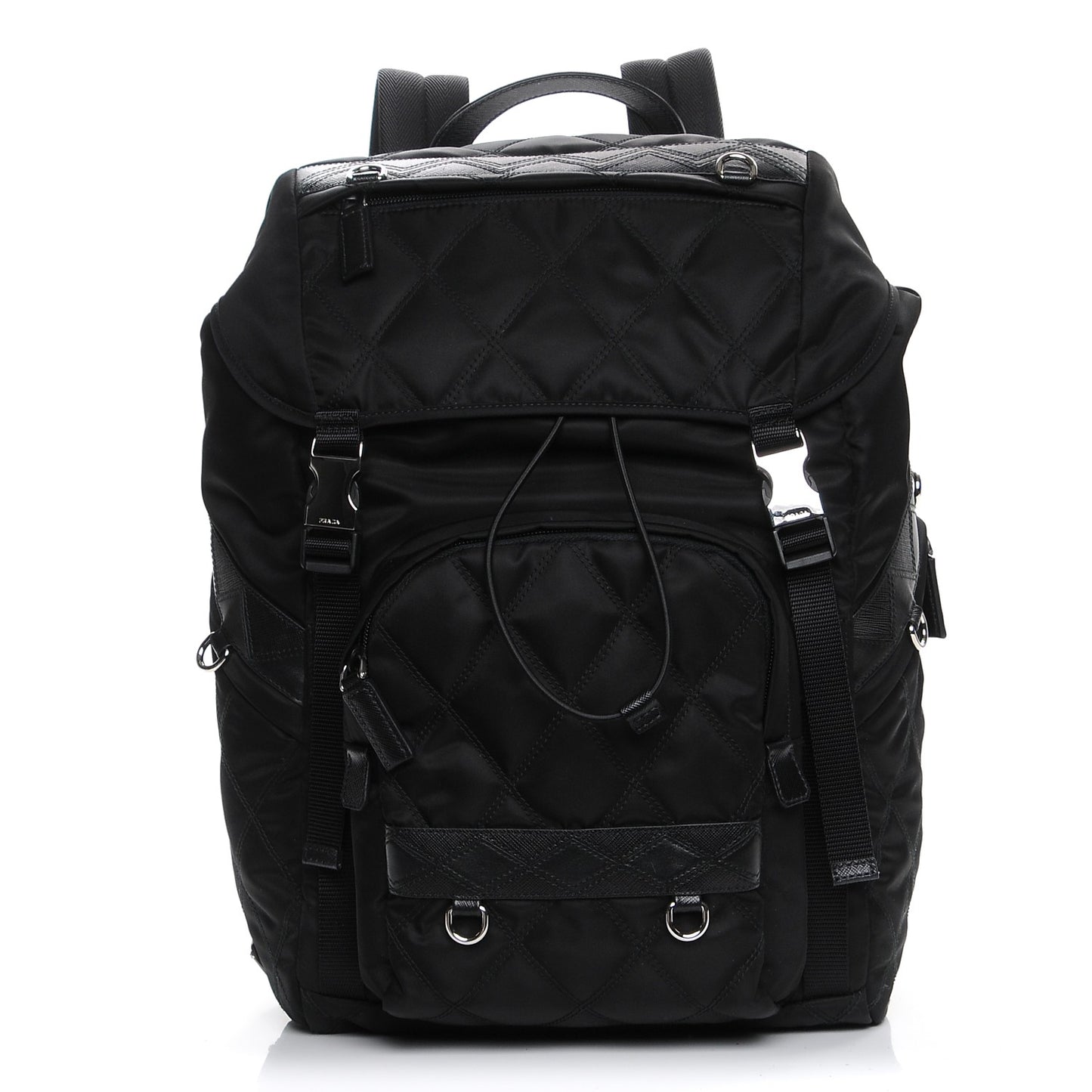 Nylon Impunturato Double Buckle Backpack Black