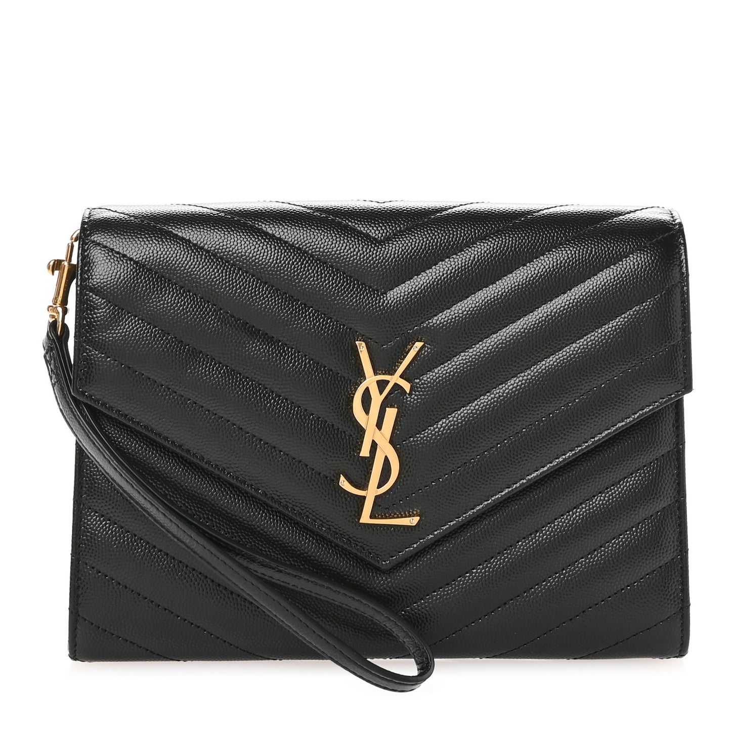 Grain De Poudre Matelasse Chevron Monogram Envelope Clutch Black