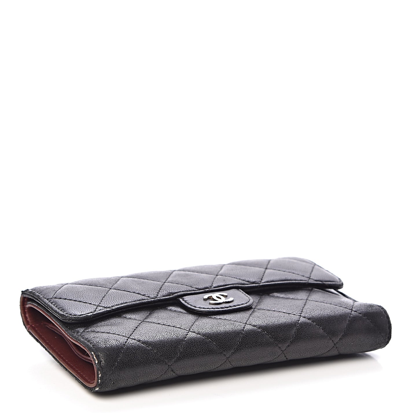 Lambskin Quilted Large Flap Wallet Black