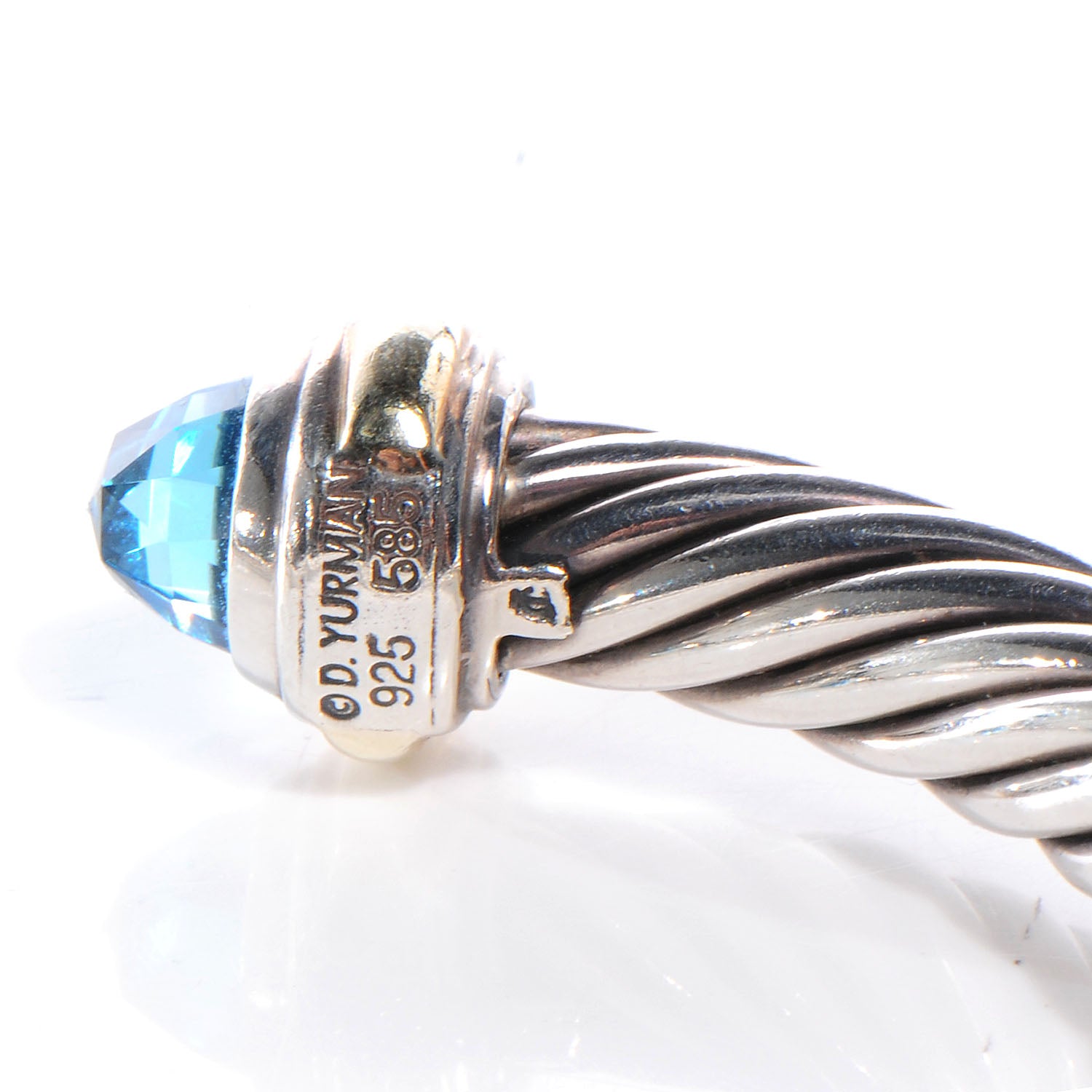 David Yurman Sterling Silver 14K Yellow Gold Blue Topaz 7mm Cable Classics Bracelet 4 of 6