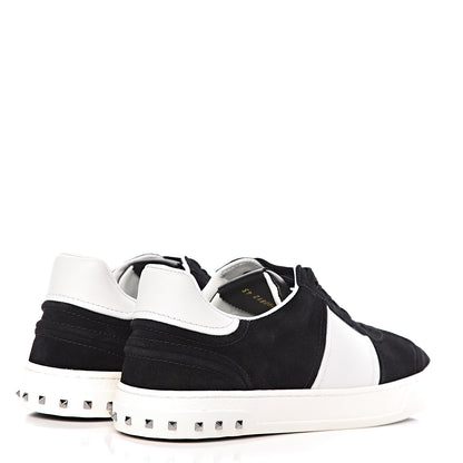 Valentino Garavani Suede Calfskin Mens Rockstud Flycrew Sneakers 43 Black White 4 of 10