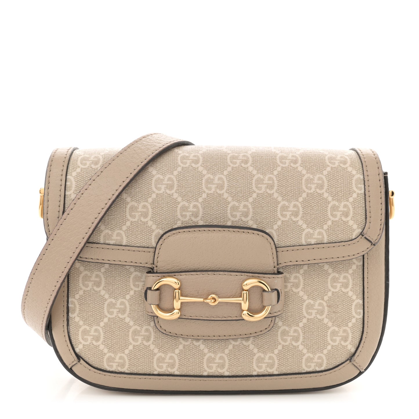 GG Supreme Monogram Textured Dollar Calfskin Web Mini Horsebit 1955 Shoulder Bag Beige Mystic White Oatmeal