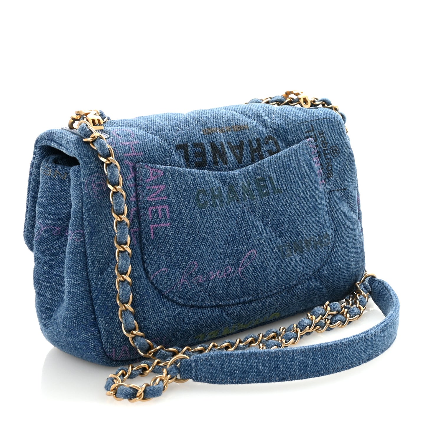 Denim Quilted Mini Denim Mood Rectangular Flap Blue Multicolor