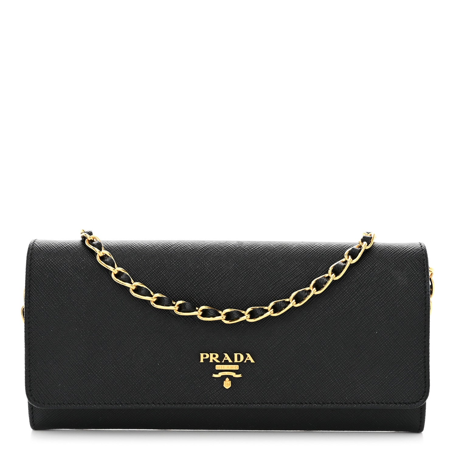 Prada Saffiano Metal Oro Chain Wallet Black 1 of 11