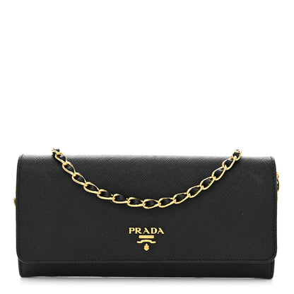 Prada Saffiano Metal Oro Chain Wallet Black 1 of 11