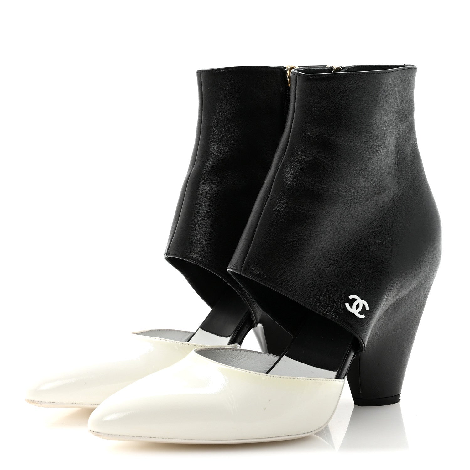 Chanel Lambskin Patent Calfskin Short Ankle Boots 39 Black White 4 of 8