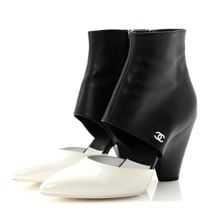 Chanel Lambskin Patent Calfskin Short Ankle Boots 39 Black White 4 of 8
