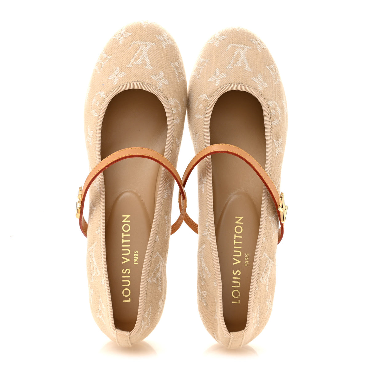 Denim Monogram Romy Flat Ballerinas 40 Greige