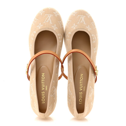 Louis Vuitton Denim Monogram Romy Flat Ballerinas 40 Greige 2 of 9