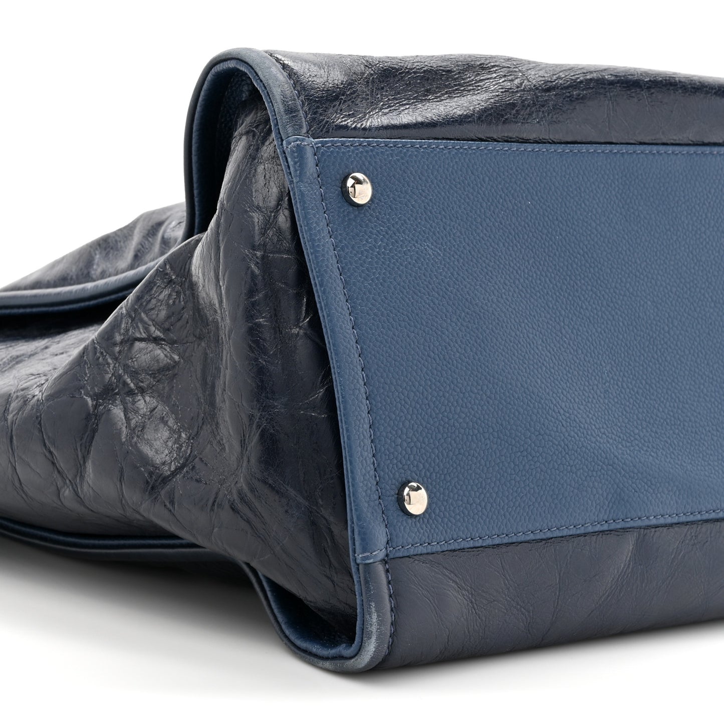 Glazed Calfskin Large Deauville Tote Blue