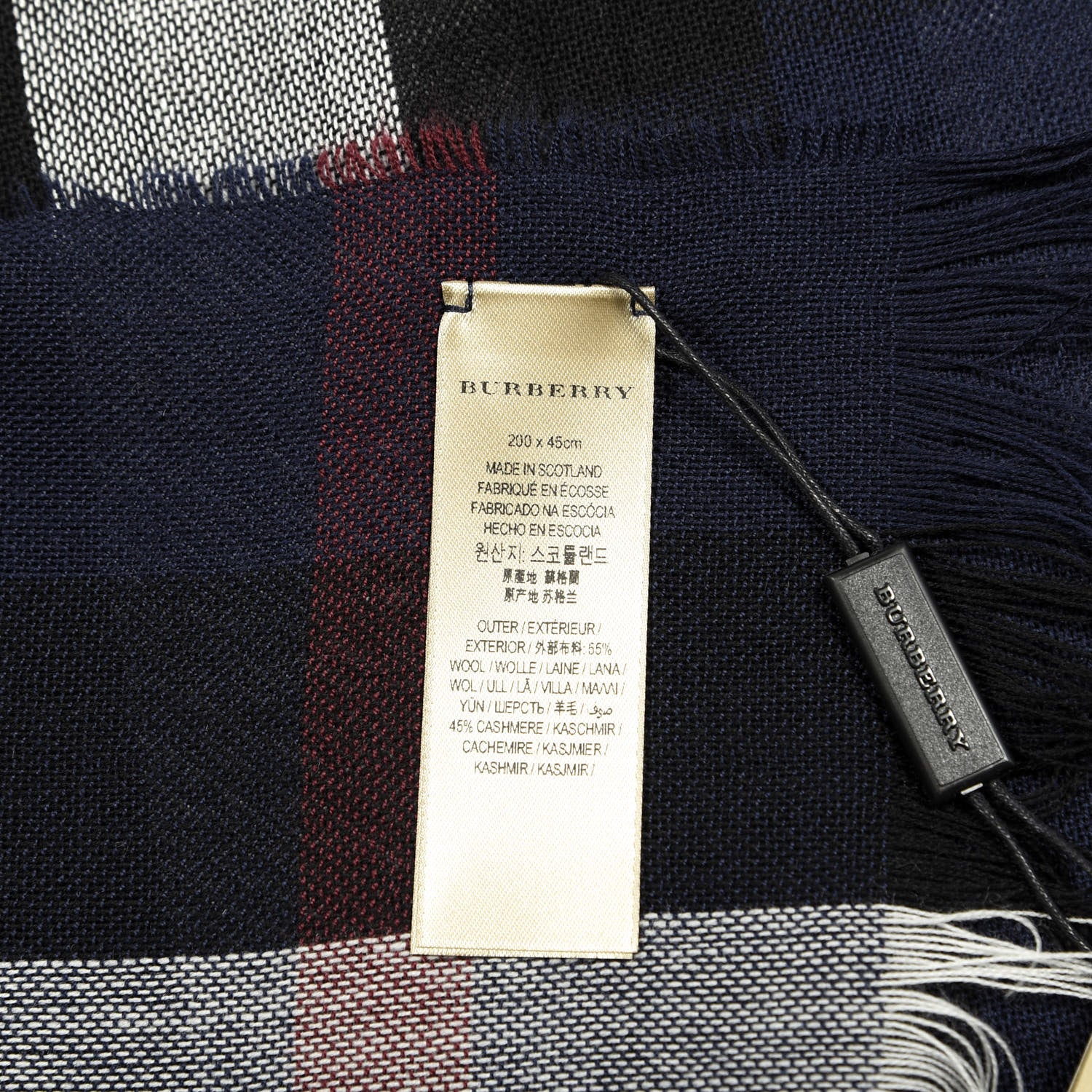 Burberry Wool Cashmere Check Lightweight Scarf Navy 4 of 4