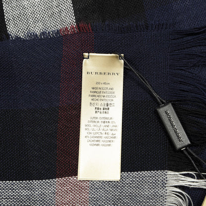 Burberry Wool Cashmere Check Lightweight Scarf Navy 4 of 4