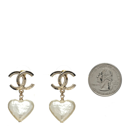Chanel Pearl CC Heart Drop Earrings Gold 2 of 5