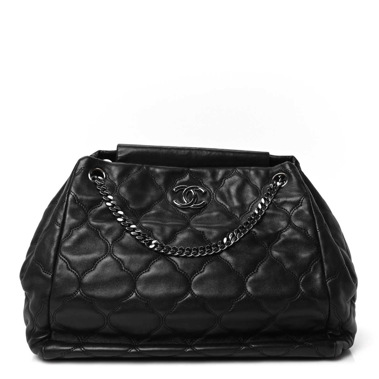 Lambskin Cells Accordion Tote Black