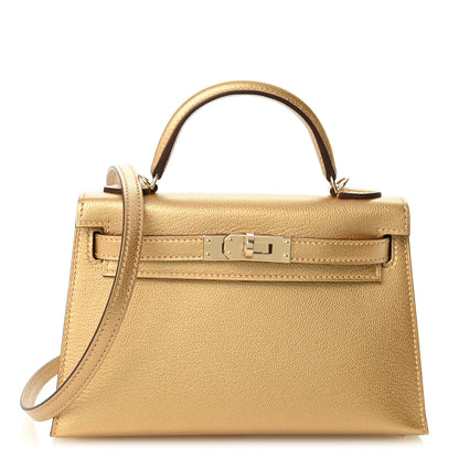 Hermes Metallic Chevre Chamkilight Mini Kelly Sellier 20 Dore 1 of 11