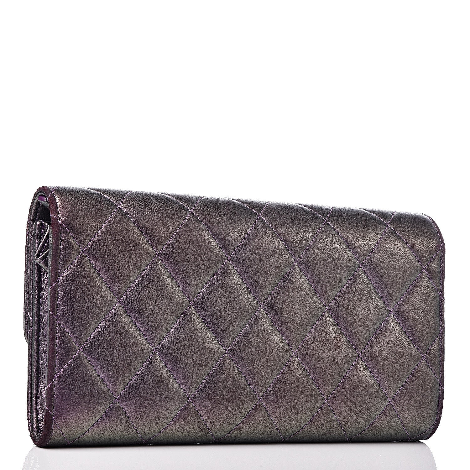 Chanel Iridescent Lambskin Quilted Large Gusset Flap Wallet Purple 3 of 13