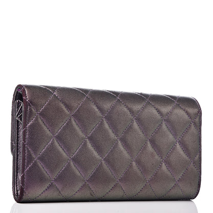 Chanel Iridescent Lambskin Quilted Large Gusset Flap Wallet Purple 3 of 13