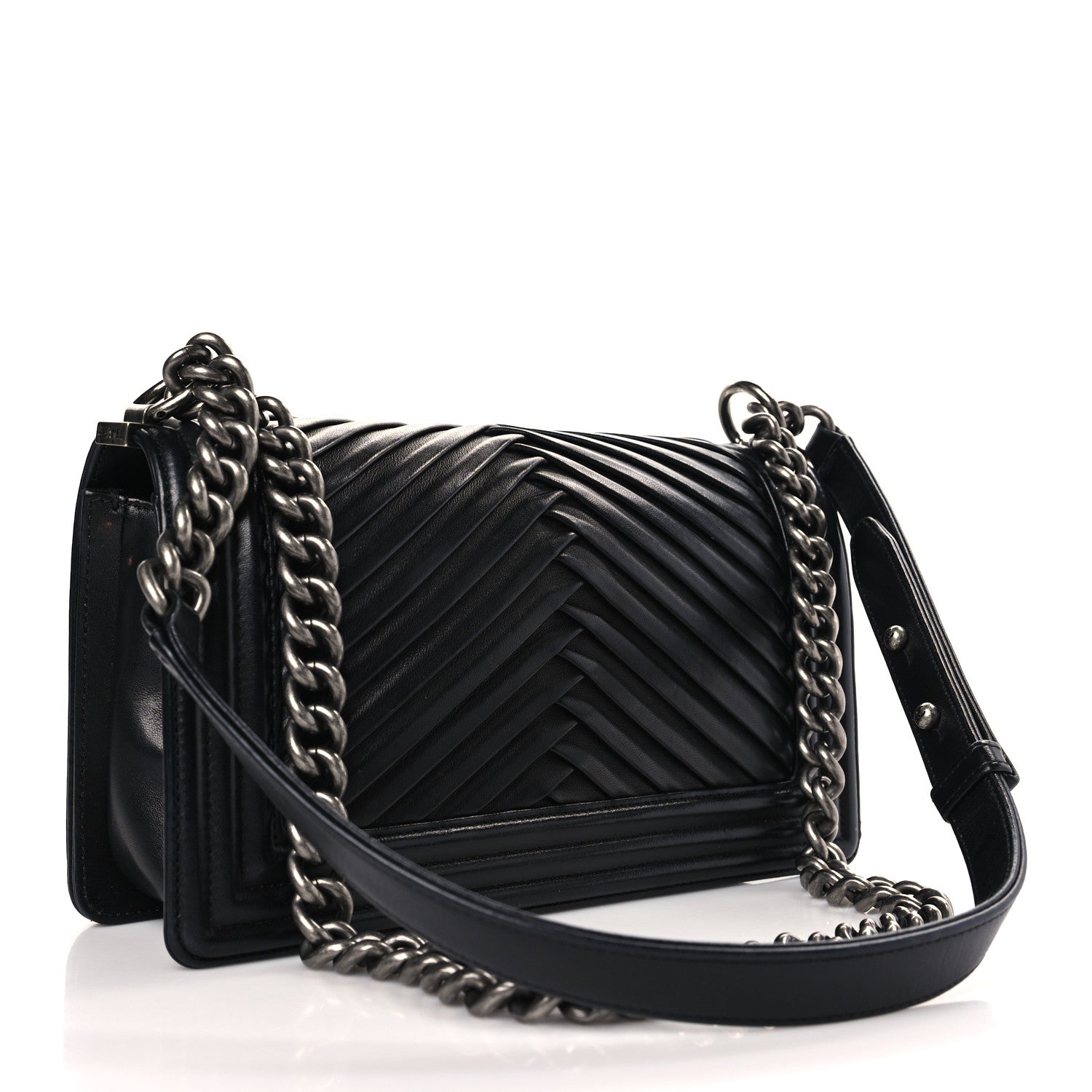 Chanel Lambskin Pleated Medium Boy Flap Navy 3 of 9