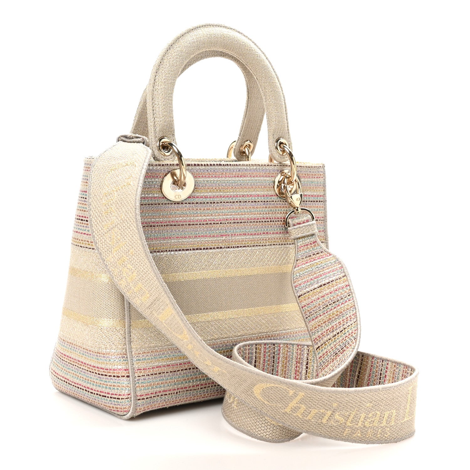 Christian Dior Canvas Embroidered Medium Lady D-Lite Beige Multicolor 3 of 10