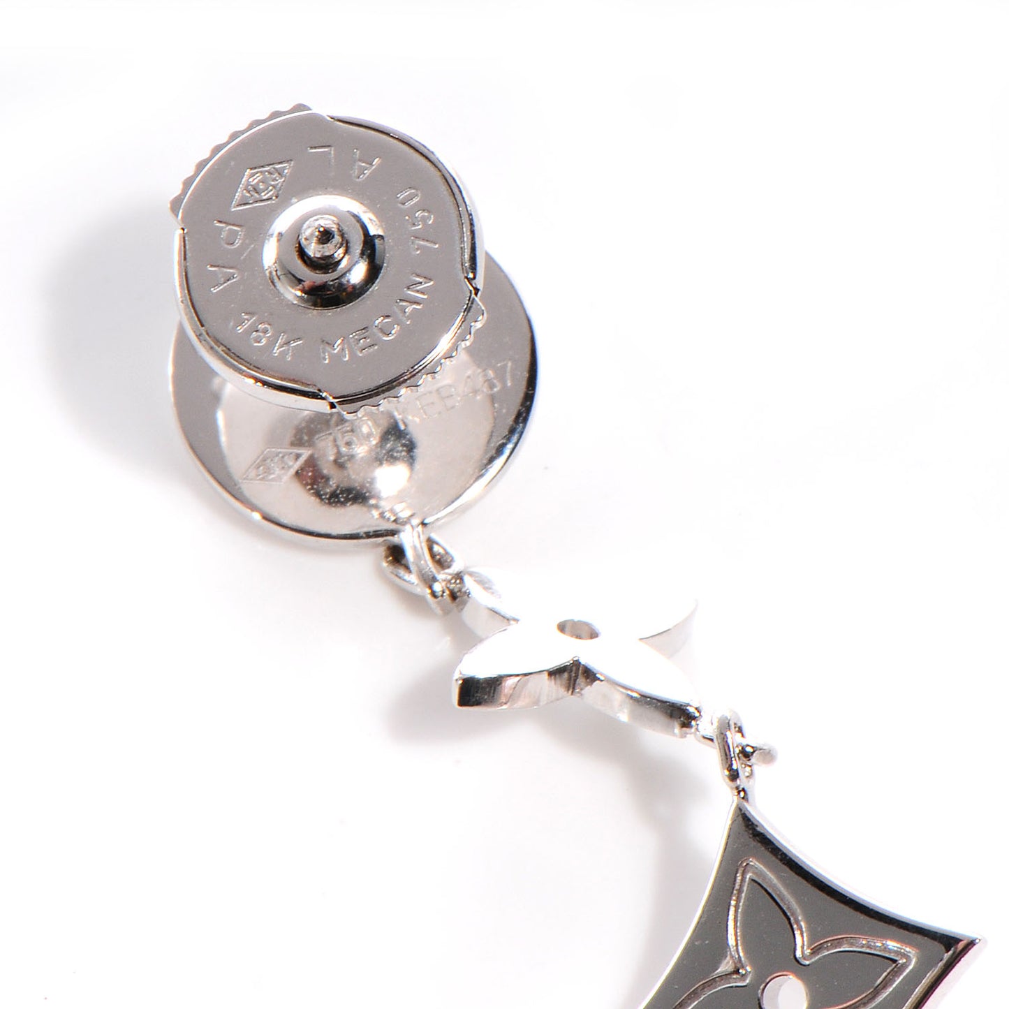 18k White Gold Monogram Pearl Dangle Earrings