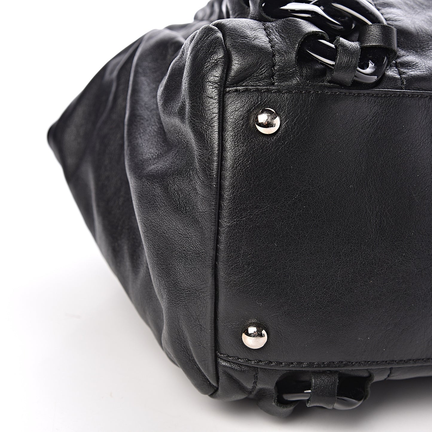 Calfskin Modern Chain Rhodoid East West Tote Black