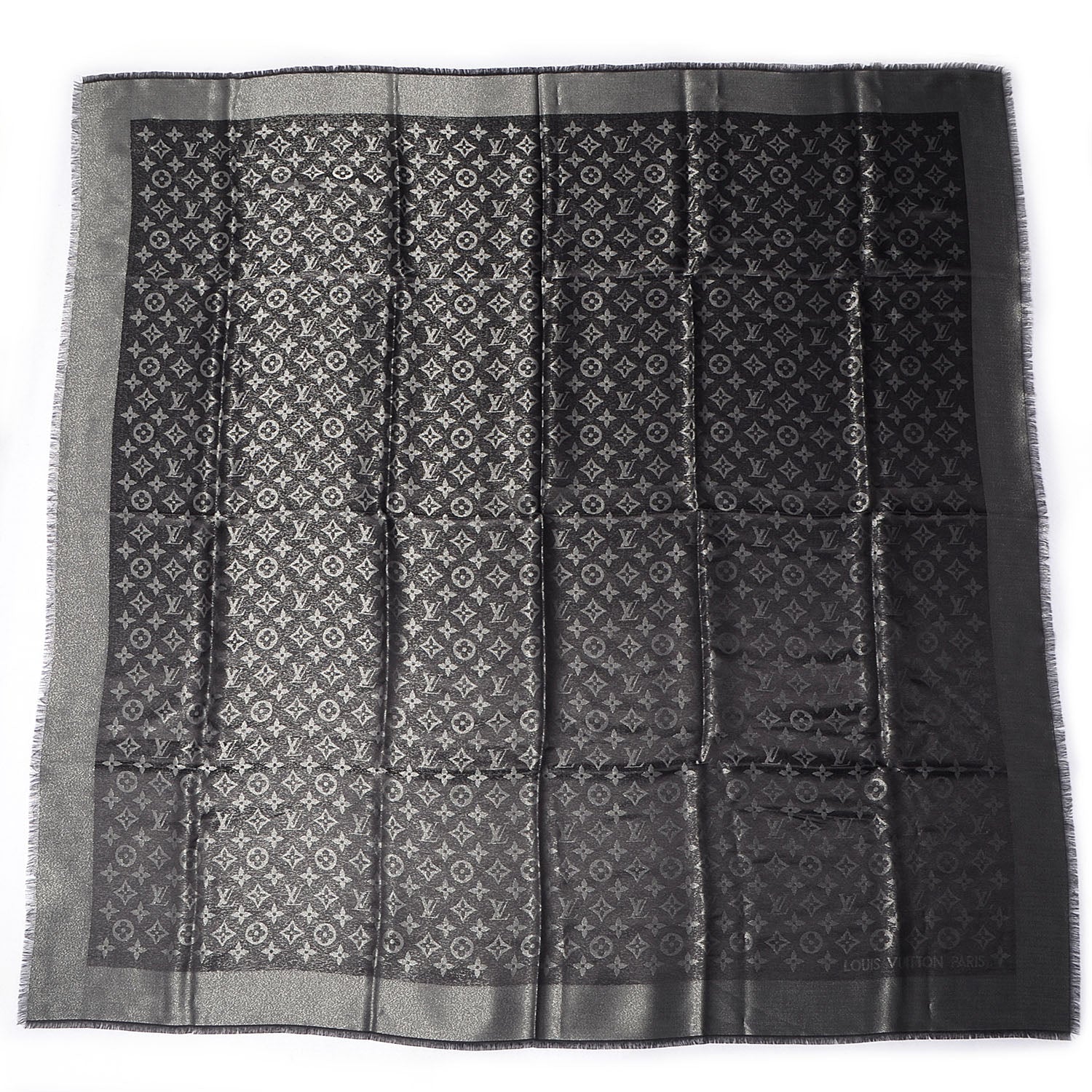 Louis Vuitton Silk Lurex Wool Monogram Shine Shawl Black 3 of 5