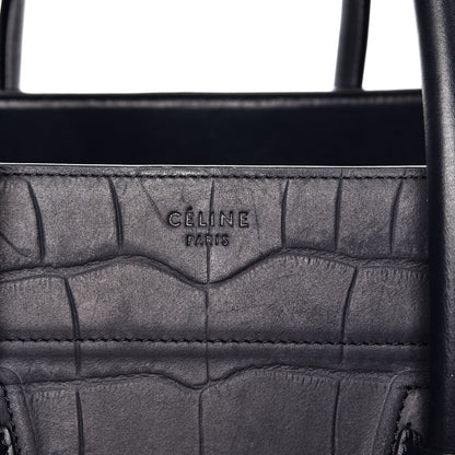 Celine Crocodile Embossed Nubuck Medium Phantom Luggage Navy Blue 8 of 15
