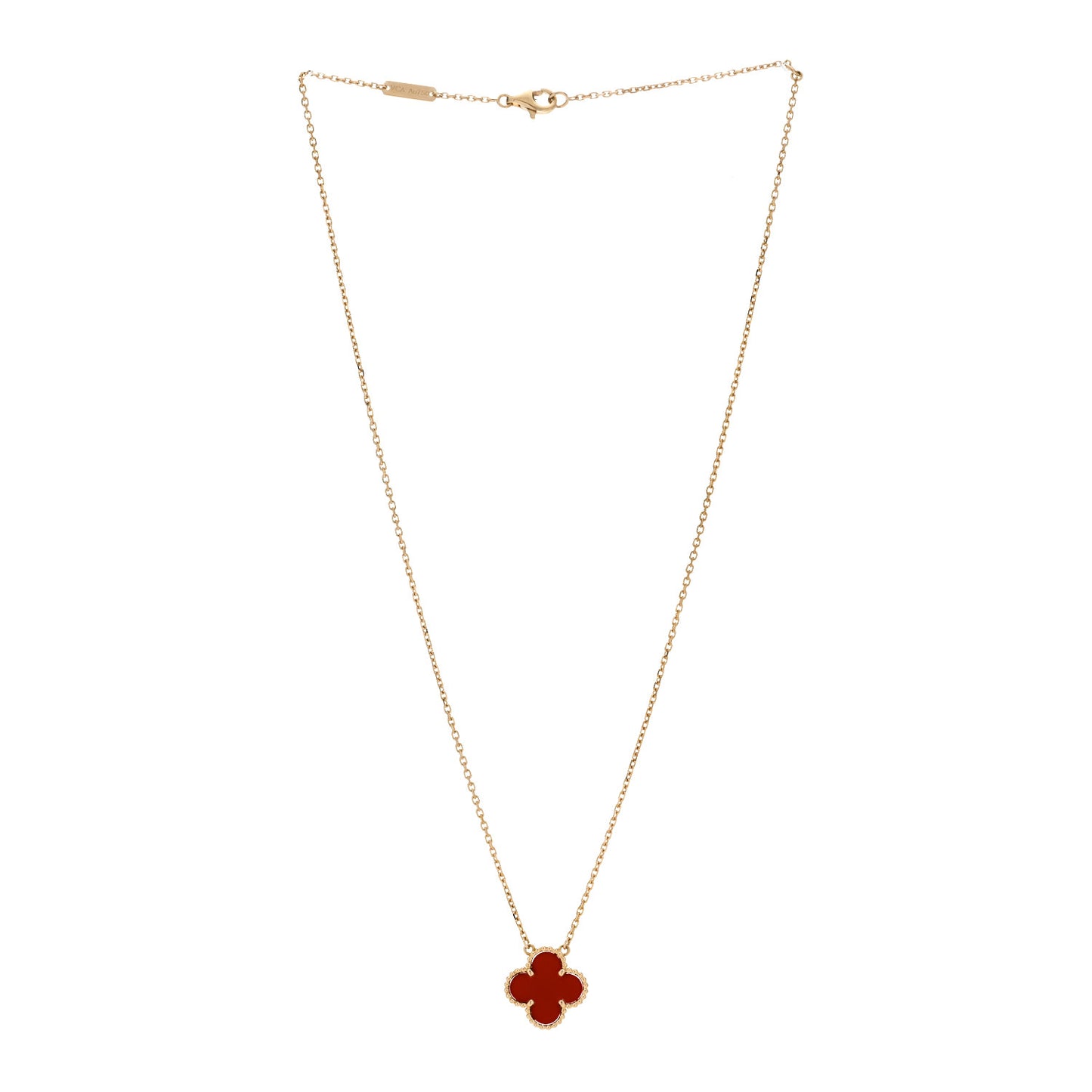 18K Yellow Gold Carnelian Vintage Alhambra Pendant Necklace