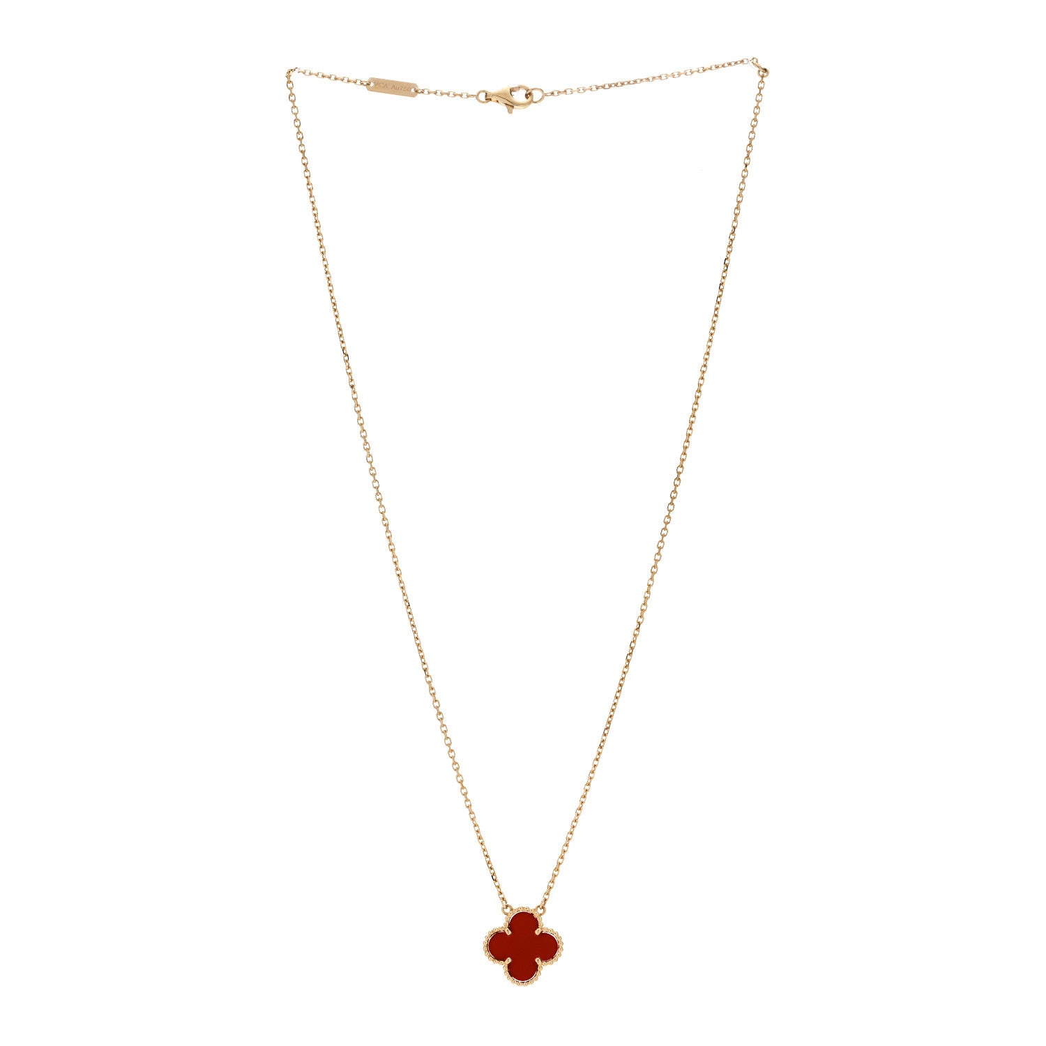 Van Cleef & Arpels 18K Yellow Gold Carnelian Vintage Alhambra Pendant Necklace 2 of 4