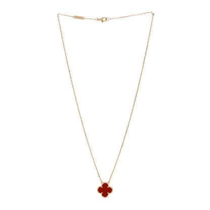 Van Cleef & Arpels 18K Yellow Gold Carnelian Vintage Alhambra Pendant Necklace 2 of 4