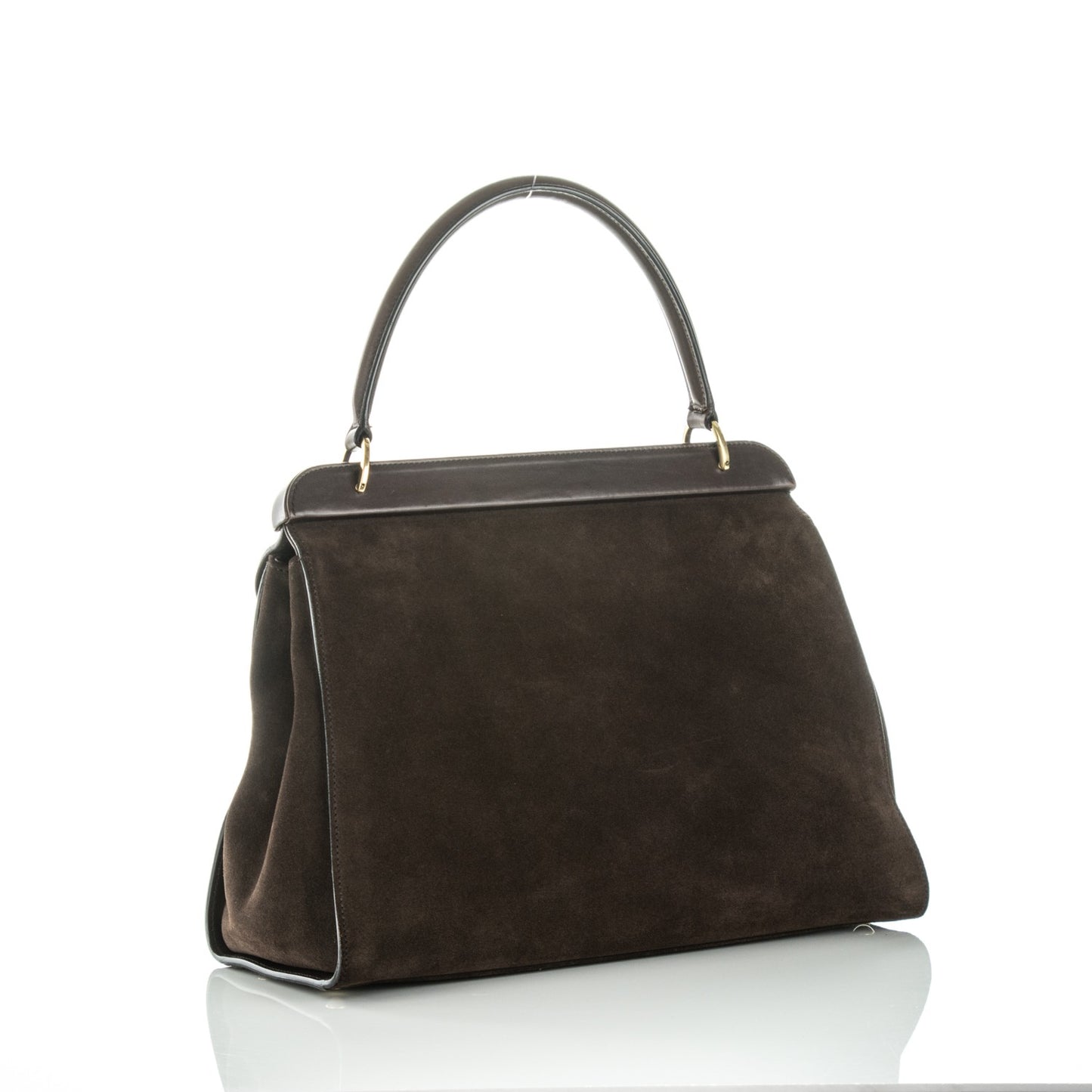 Calfskin Suede Top Handle Satchel Dark Brown