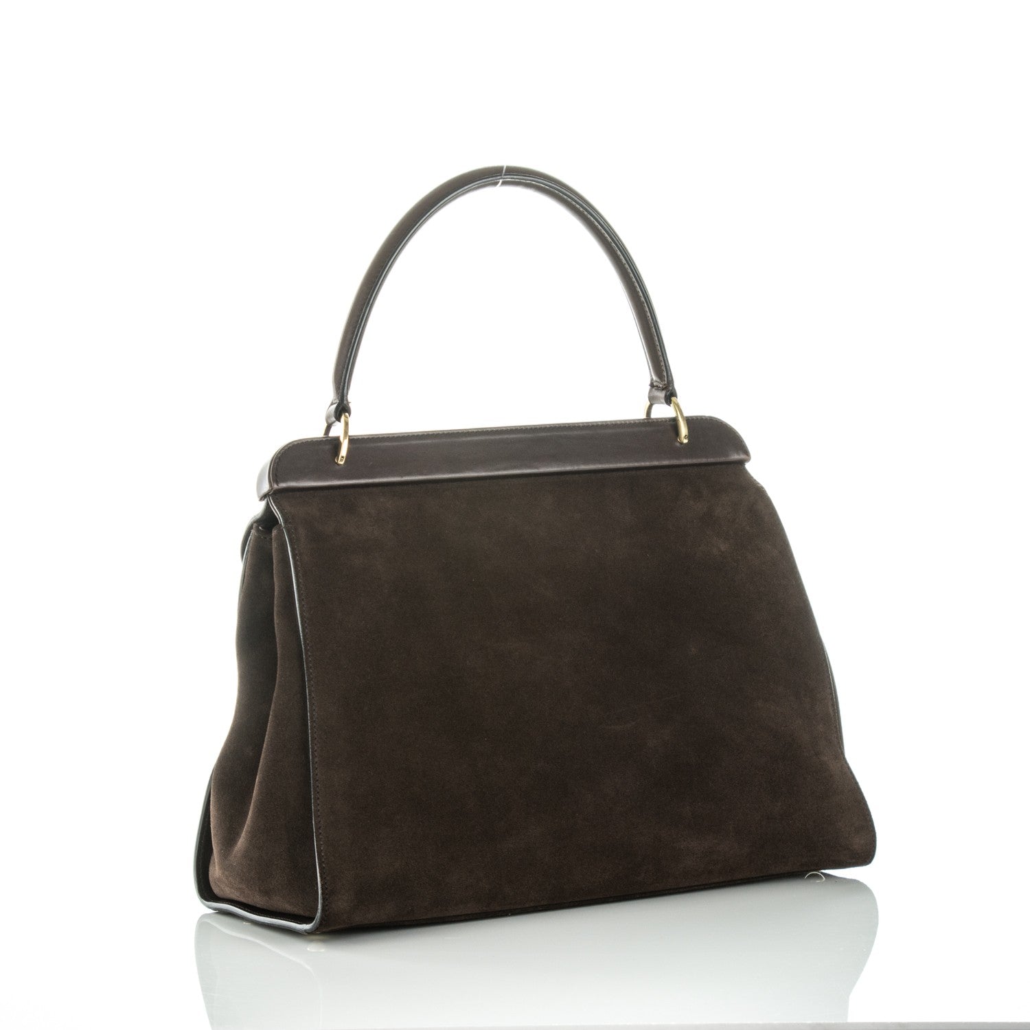 Gucci Calfskin Suede Top Handle Satchel Dark Brown 3 of 8