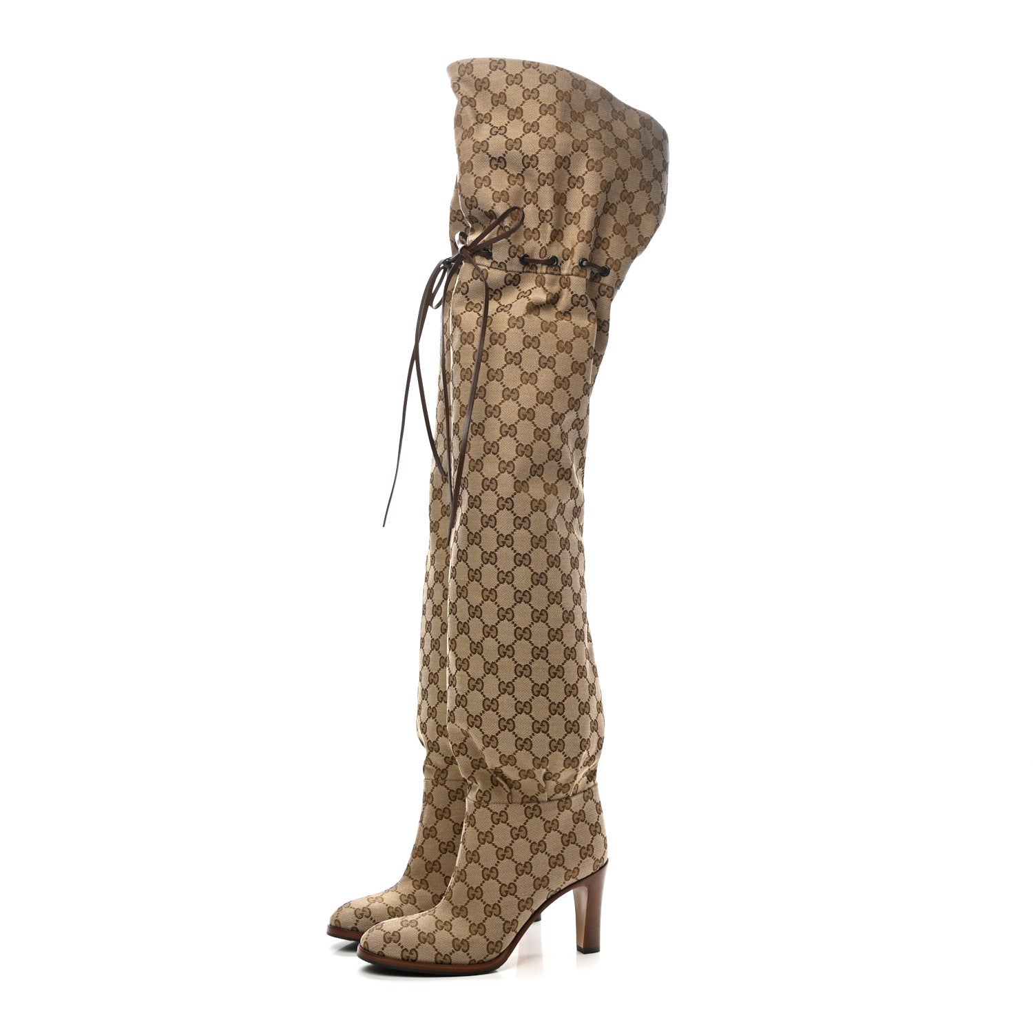 Gucci Monogram Over The Knee Boots 37 Beige Ebony 3 of 7