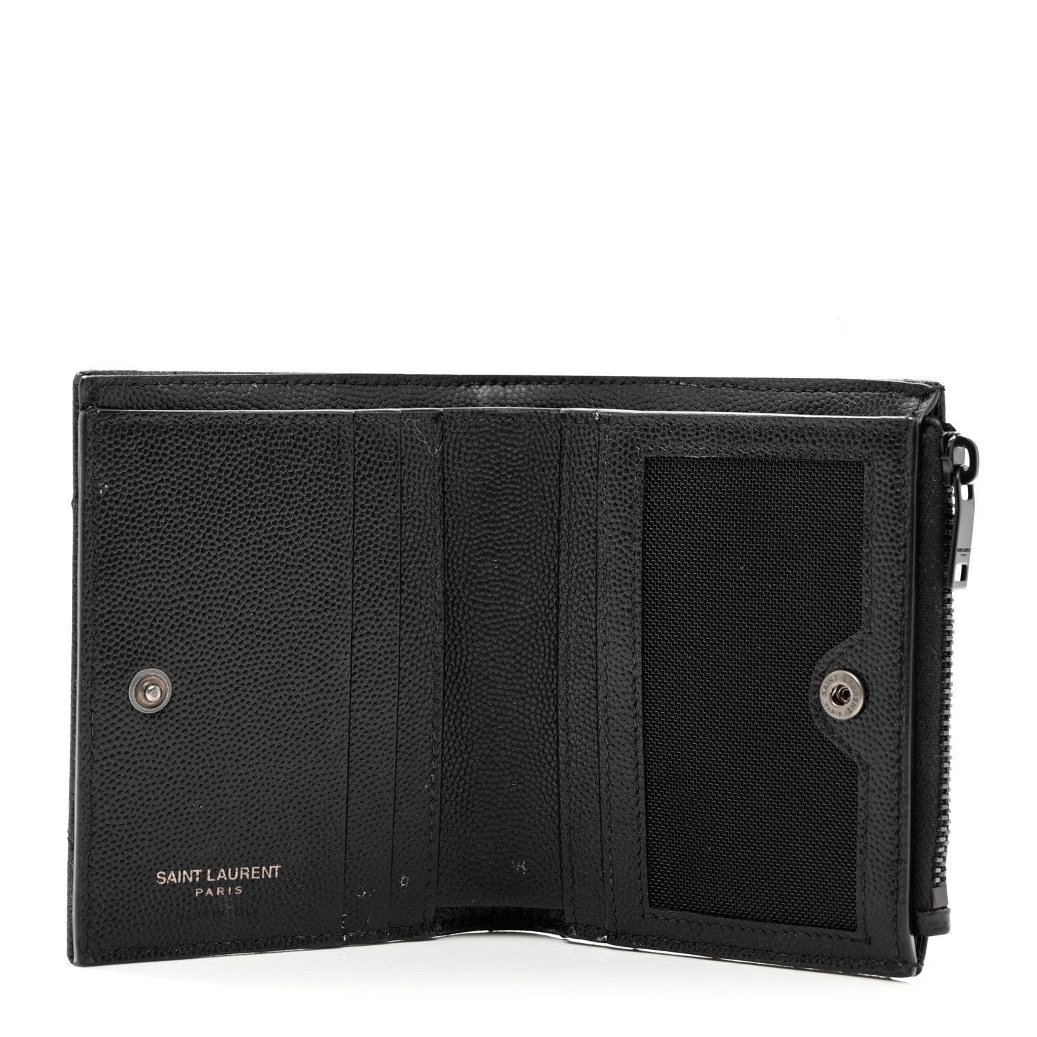 Saint Laurent Grain De Poudre Matelasse Chevron Monogram Zipped Card Case Black 5 of 7