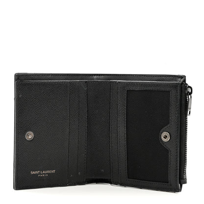 Saint Laurent Grain De Poudre Matelasse Chevron Monogram Zipped Card Case Black 5 of 7