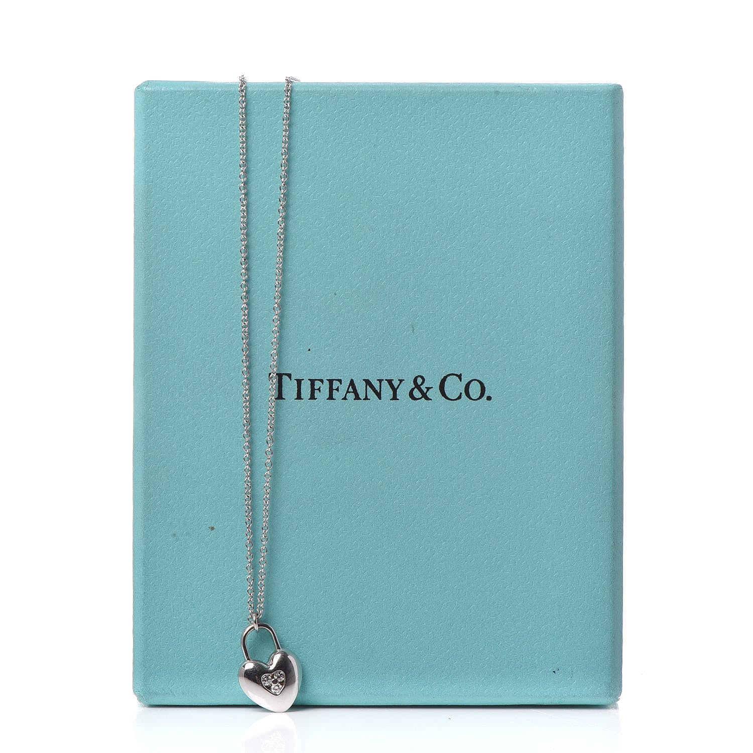 Tiffany 18K White Gold Diamond Mini Heart Lock Pendant Necklace 7 of 7