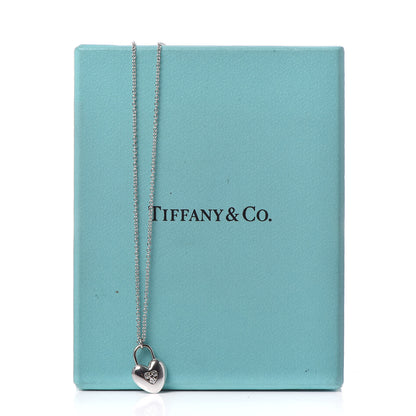 Tiffany 18K White Gold Diamond Mini Heart Lock Pendant Necklace 7 of 7