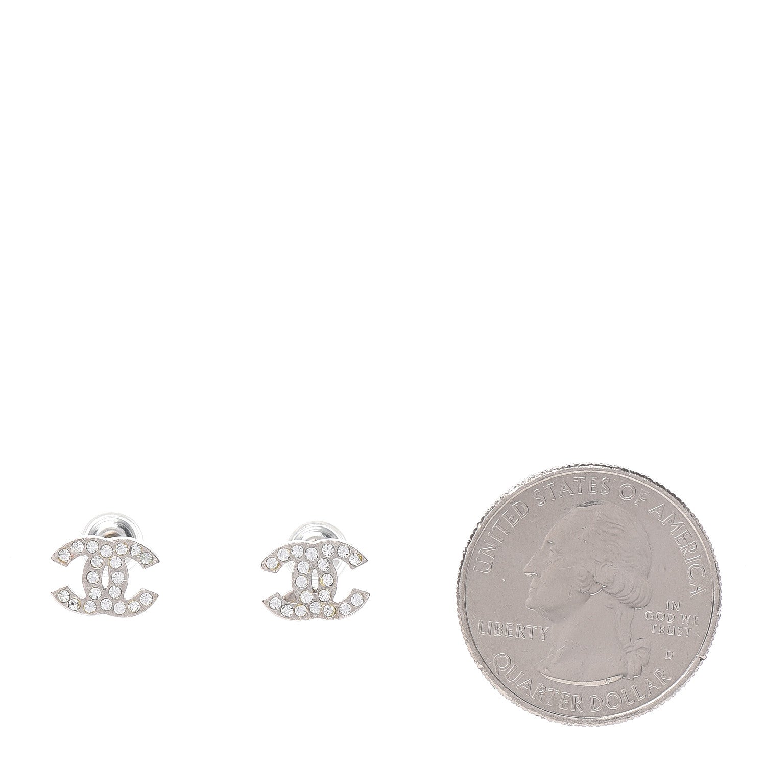 Chanel Crystal Mini Timeless CC Earrings Silver 2 of 4