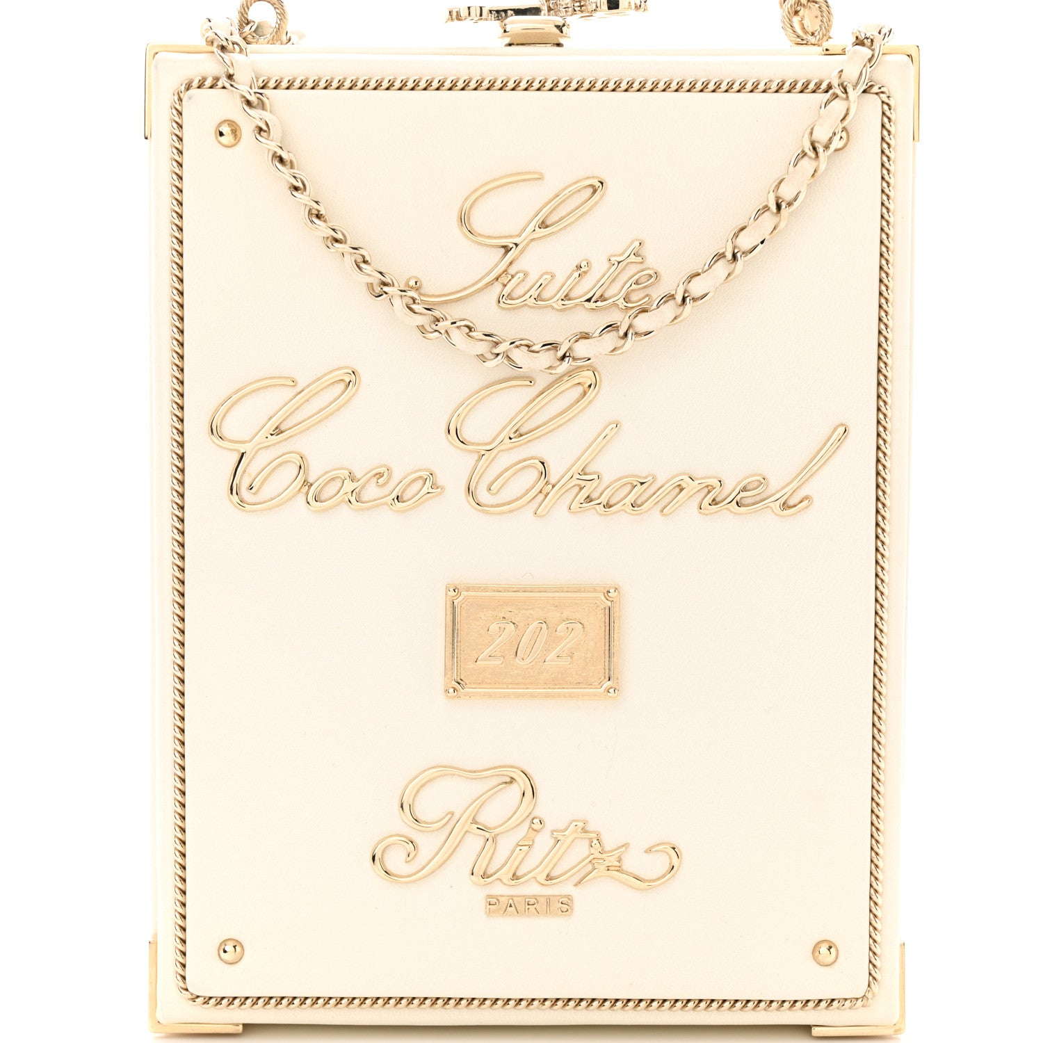 Chanel Lambskin Room Card Minaudiere Evening Bag White Gold 8 of 12