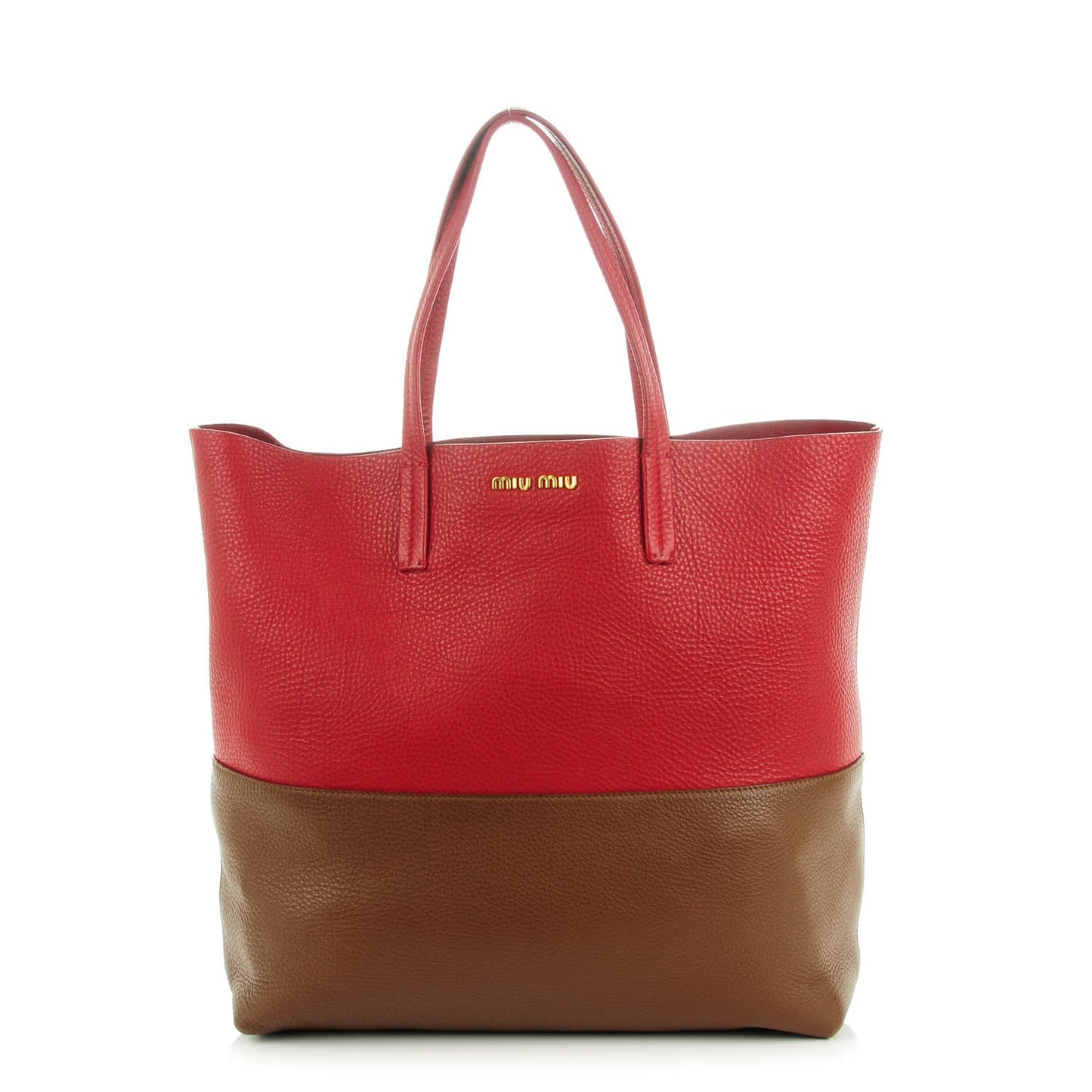 Vitello Daino Bi-Color Shopping Tote Red Brown