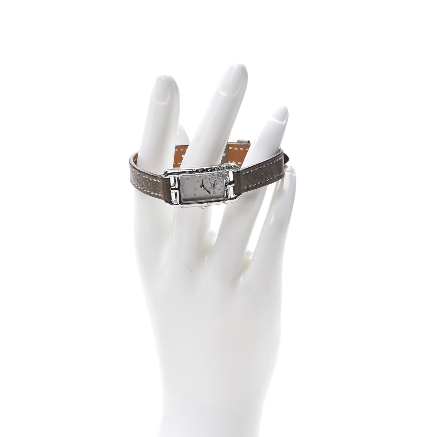 Hermes Stainless Steel Swift Diamond 17mm Nantucket Jete De Diamants Quartz Watch Etoupe 2 of 6